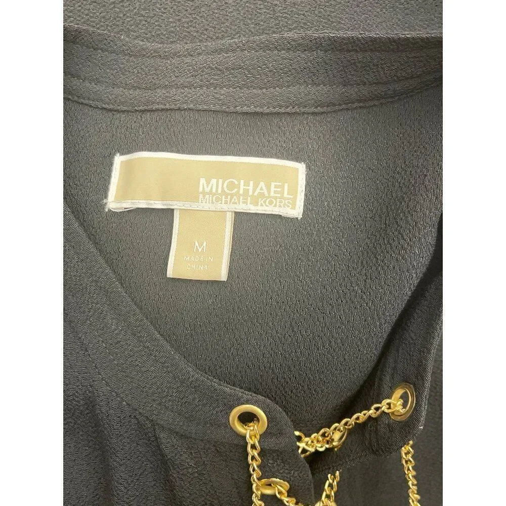 Michael Kors Women High / Low Gold Chain Lace - Up Shift Dress Size M